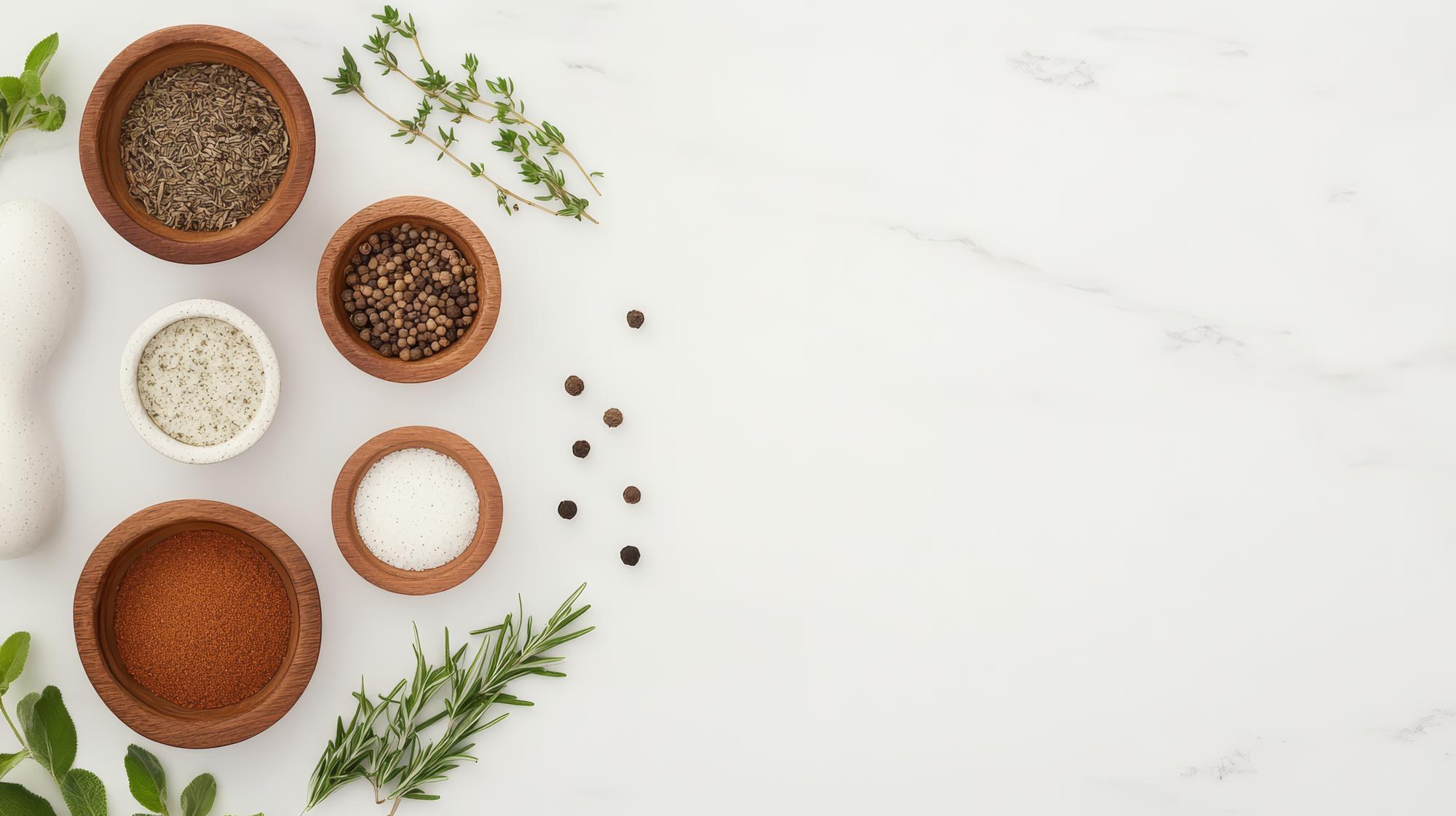 ingredients flatlay with herbs