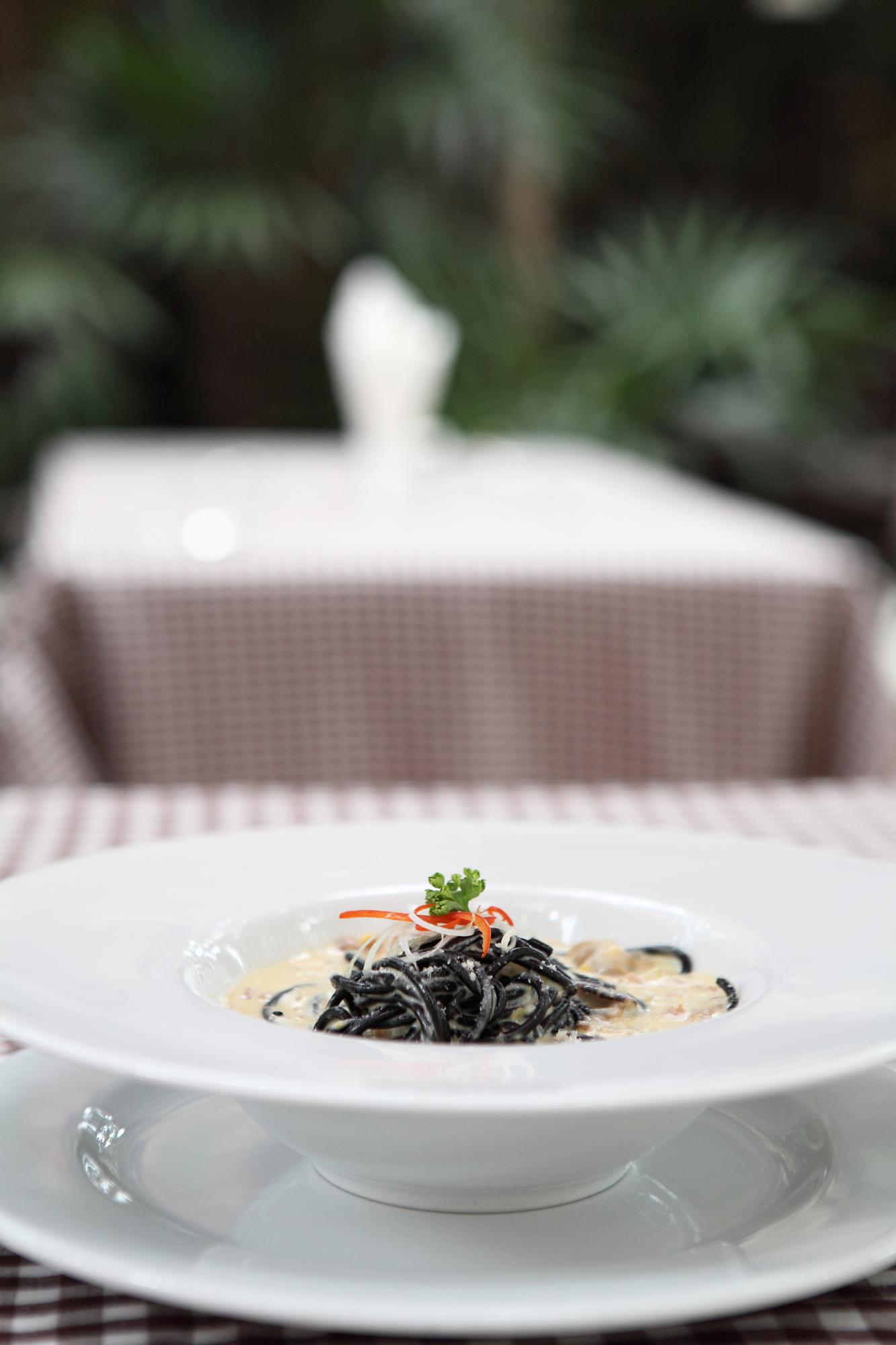 close-up of plated modern dish